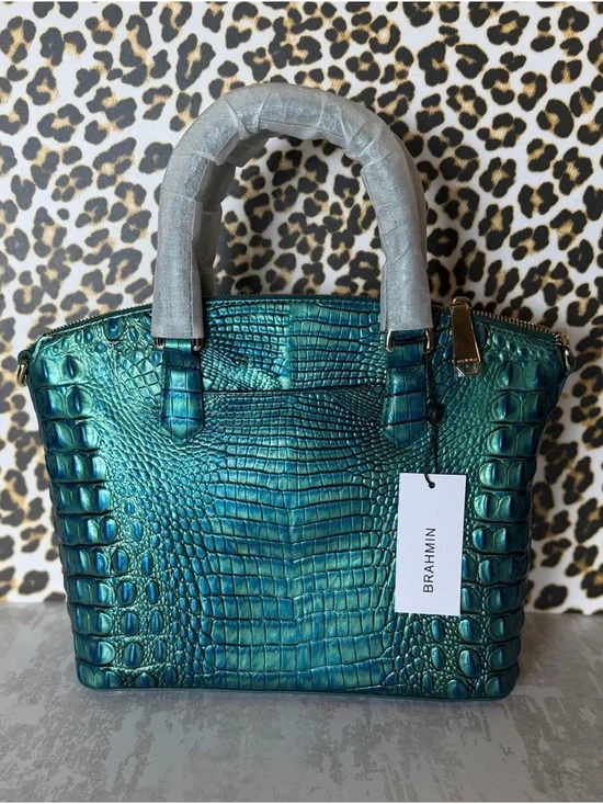 Brahmin Teal Iridescent Croc-Embossed Top-Handle Satchel - Picture 5 of 12